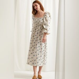 Smocked long sleeve floral print dress